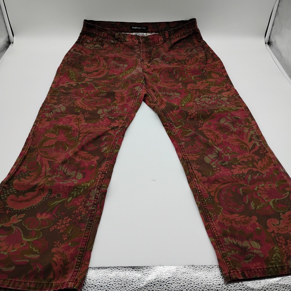 Bill Blass Jean Womens 36x28 Burgundy Floral Paisley Tapestry Straight Leg Pants